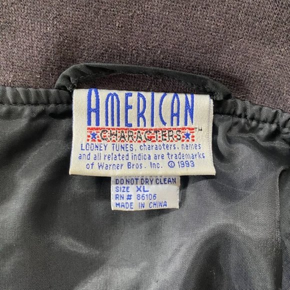 Vintage Looney Tunes Bugs Bunny Silk Embroidered Bomber Jacket size XL Black - Picture 8 of 10